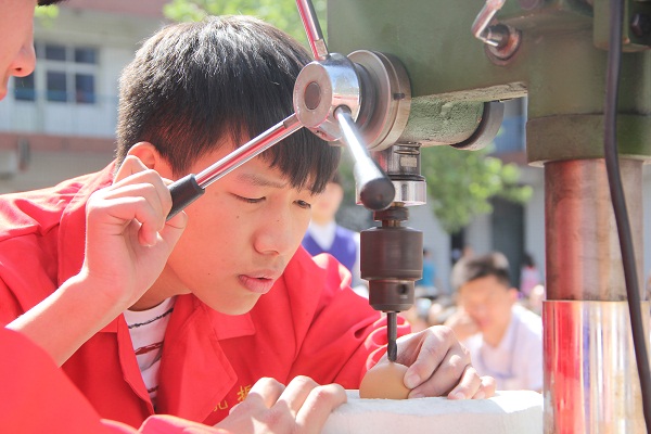 虎振学员鸡蛋打孔